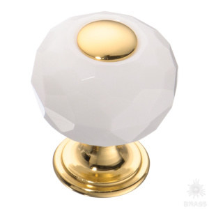 0737-3019-mini-WHITE Ручка кнопка с кристаллом, глянцевое золото 24K