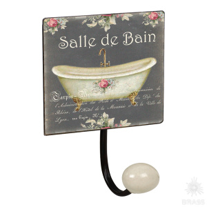 9064N01 Крючок декоративныйт SALLE DE BAIN, металл/фарфор